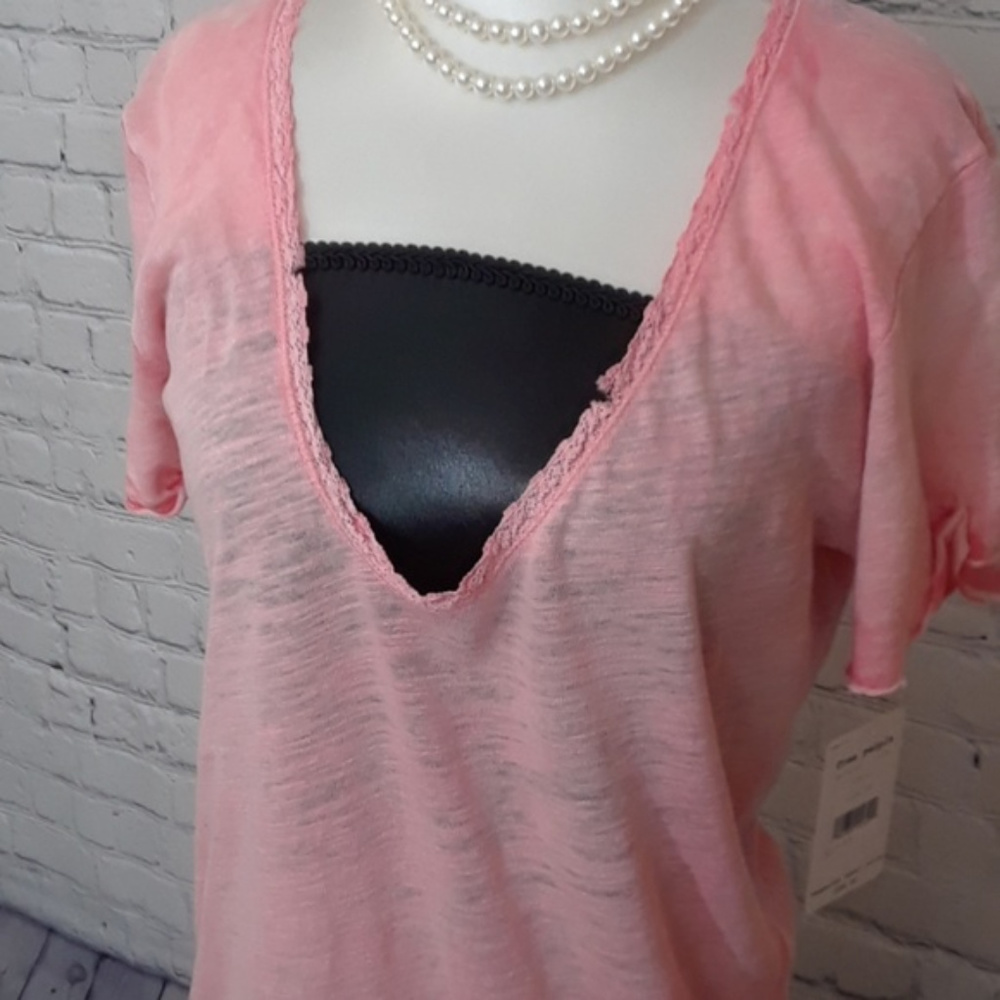 Free People Saturday Lace Crochet Trim T-Shirt